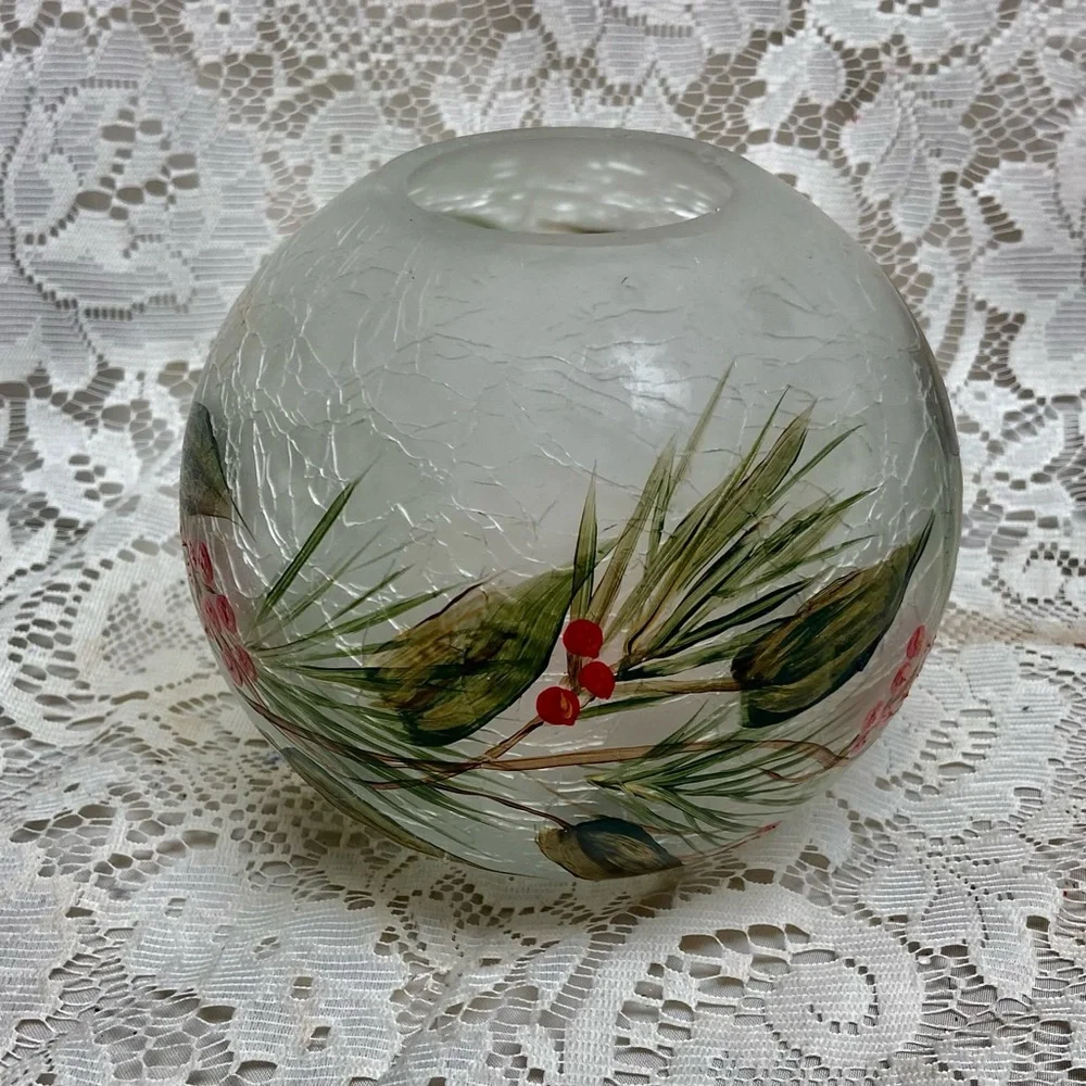Vintage, Blown, Crackle Rose Potpourri Bowl or  Christmas Candle Stand